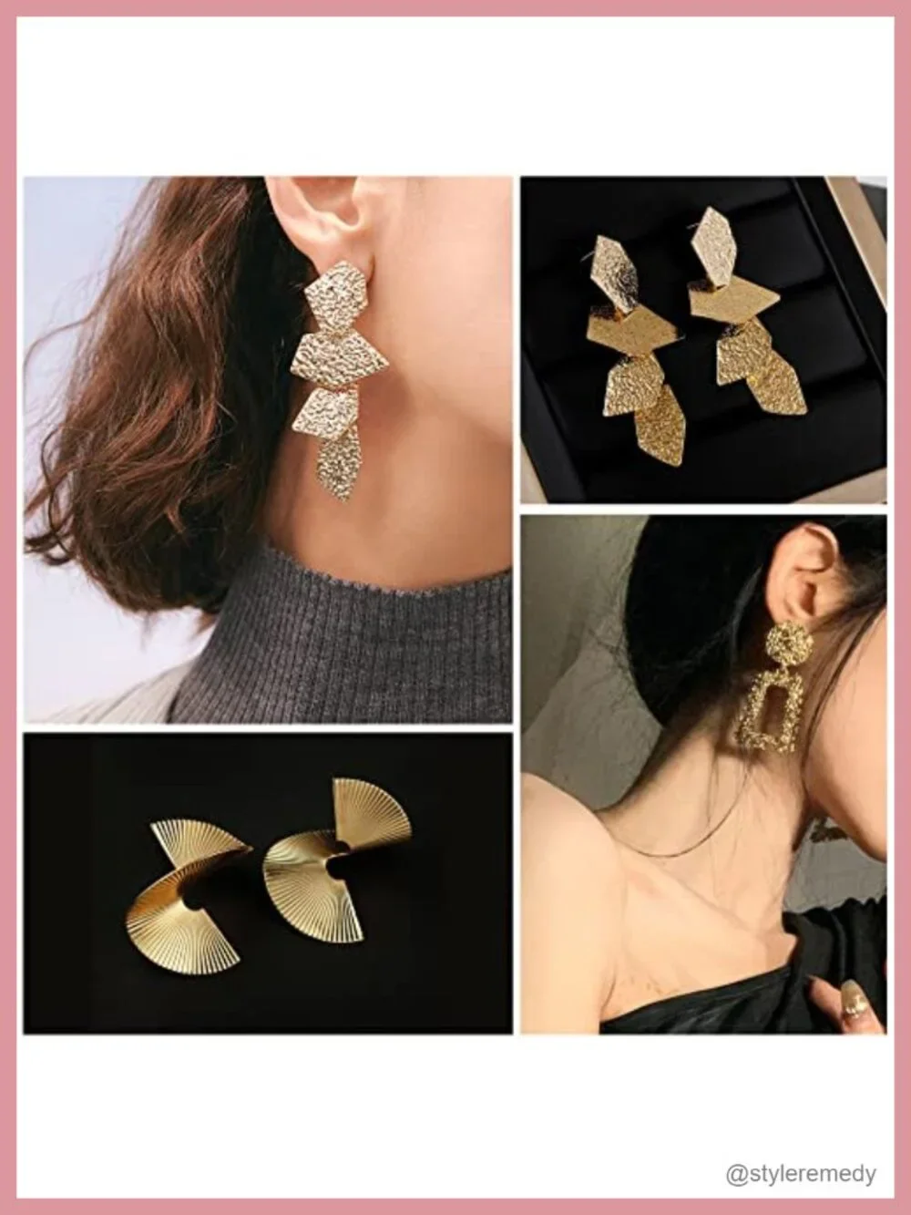 6 Pairs Geometric Dangle Earrings Set - Hypoallergenic Gold Plated